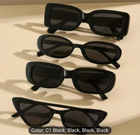 4pc Women’s Cat Eye Sunglasses – Classic Black Set