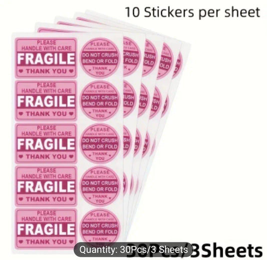 30 PC Fragile Warning Stickers – Handle with Care