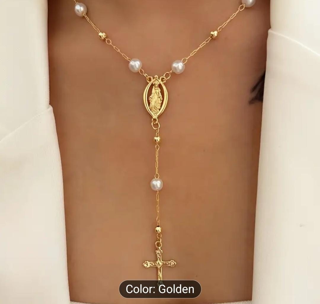 Virgin Mary Y-Shaped Cross Pendant Necklace