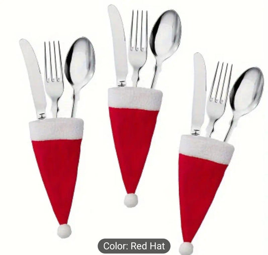 1pc Red Christmas Hat Cutlery Holder (12cm x 6cm)