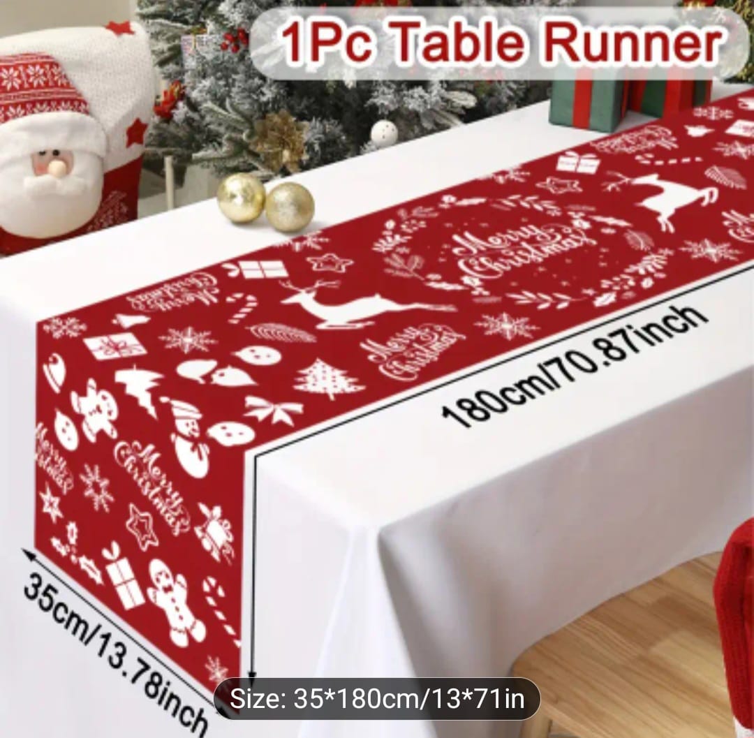 1pc Merry Christmas Red Table Runner (180cm Length)
