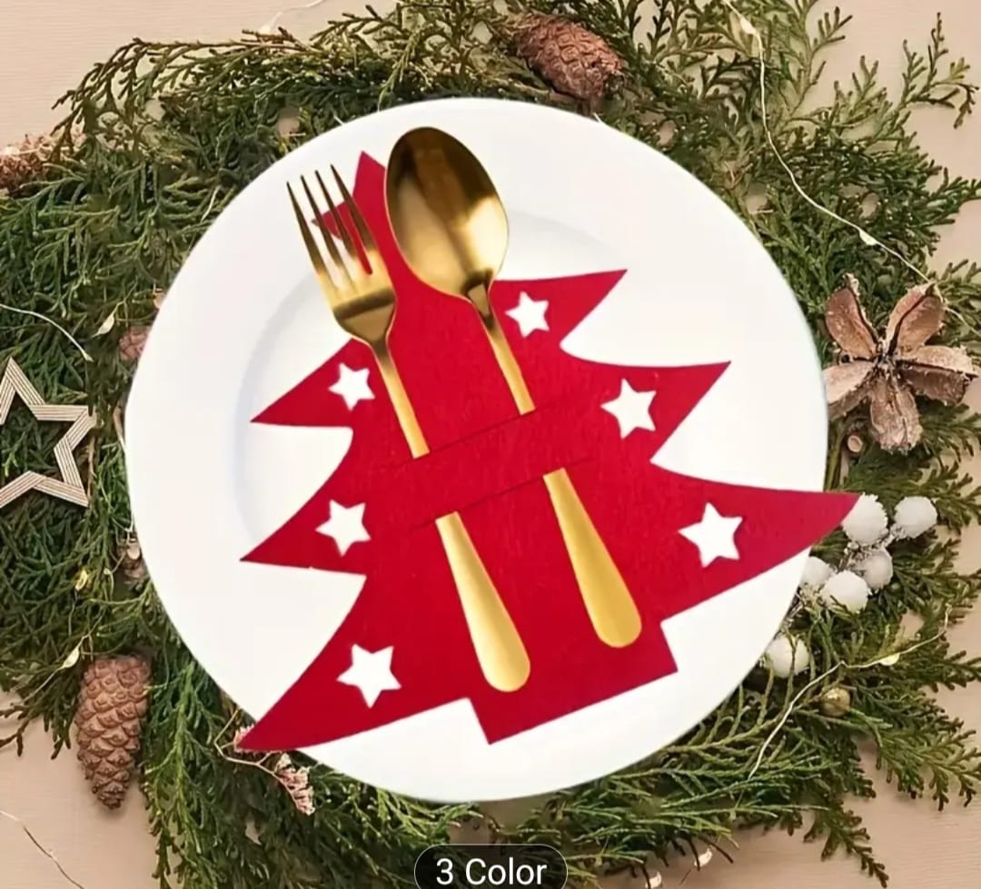 1pc Christmas Tree Shaped Felt Utensil Holder